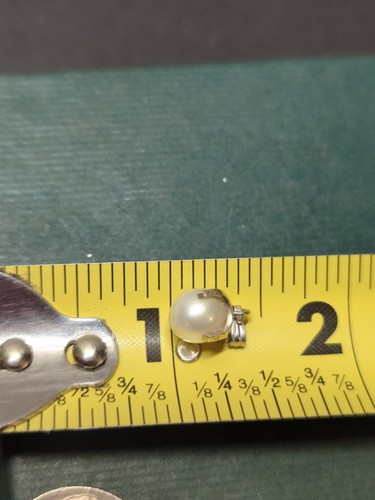 14Kt White Gold Pearl Pendant 5/16" Pearl Simple And Beautiful No Chain Wow - Picture 6 of 7