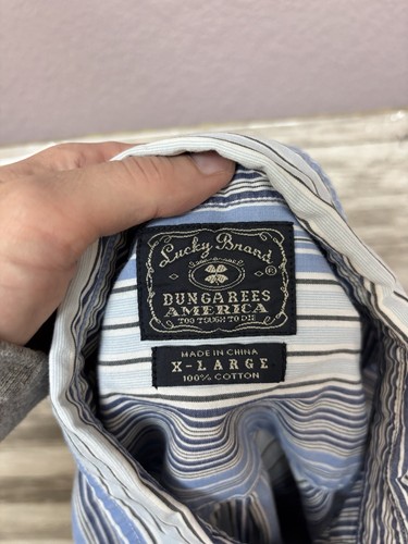 Lucky Brand Mens Shirt Size XL Blue Striped Long Sleeve Button Down - 第 12/12 張圖片