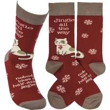 Primitives by Kathy PBK Funny Christmas Crew Socks JINGLE ALL THE WAY CAT Unisex