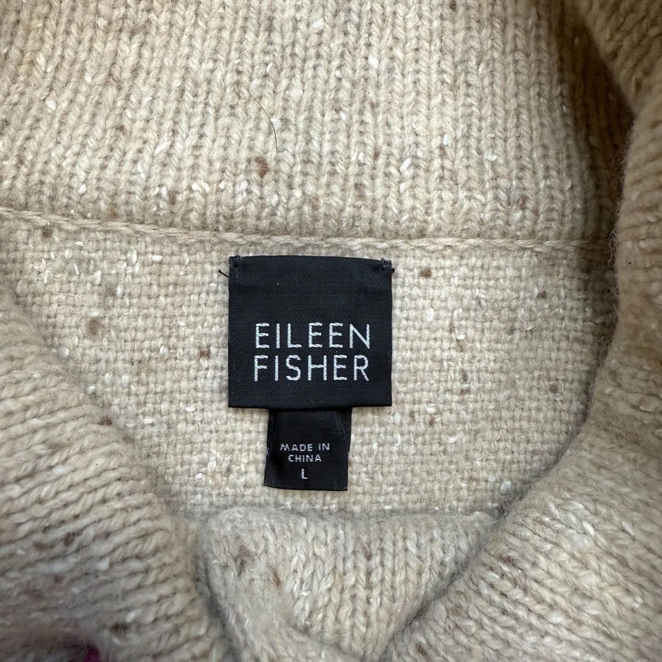 Suéter Eileen Fisher Mujer Grande Lana de Cordero Angora Beige Largo Cárdigan Botones  Foto 2 de 4