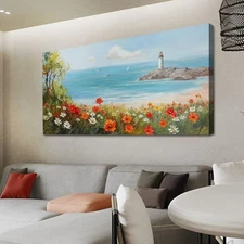 Ardemy Flowers Wall Art Ocean Lighthouse Wall Decor Living Room，Seascape