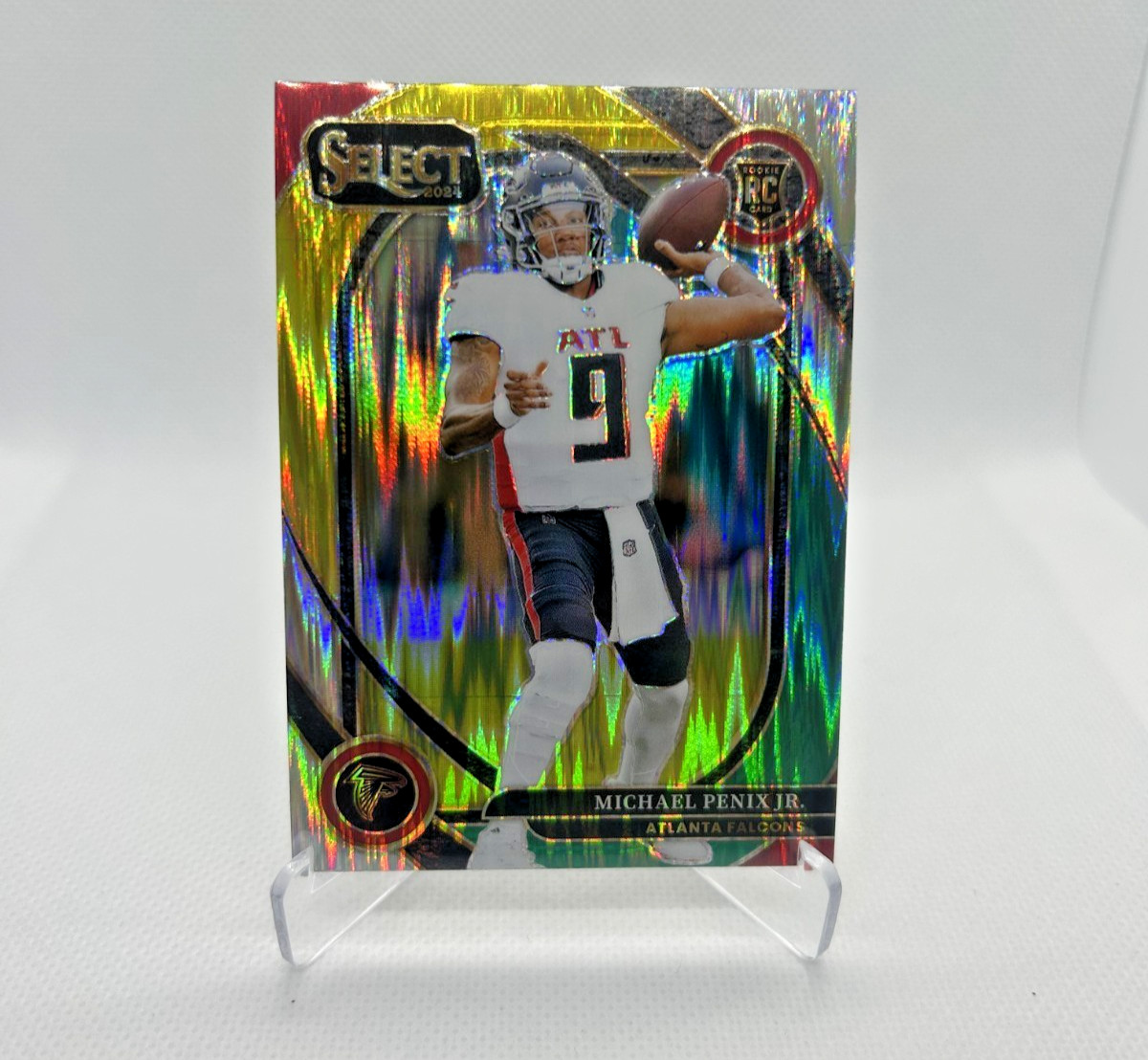 Michael Penix Jr. RC - 2024 Select Prizm Green and Yellow Shock Club Level #235