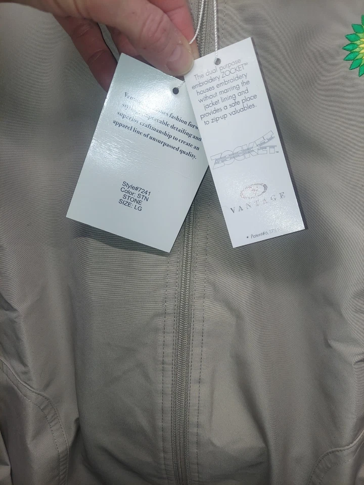 Windbreaker BP Logo Jacket Full Zip Pockets W/hood Womens Size L VTG  - Image 3 of 4