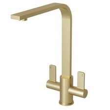 Liquida EB404BR Flat Style Dual Lever Brushed Brass Kitchen Mixer Tap - GRADED