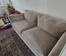 Beige 4 Seater Polyester Fabric Sofa with Cushions 220cm L x 90cm W x 80cm H