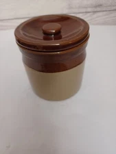 Vintage Price Powell Genuine British Stoneware Brown Crock w/ Lid Two Tone 1977