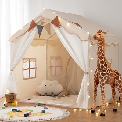 Besrey 2 in 1 Kinderzelt, Kinder Spielhaus Indoor Mit Matte Und Lichtern, Kinder