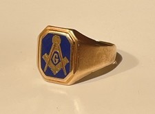 Vintage Masonic Ring 10k Solid Yellow Gold Enamel Freemasonry Vintage Men's Sz 8