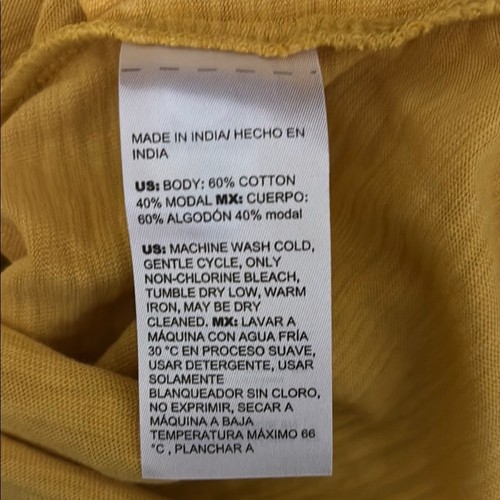 Chico's Top Womens 0 S/4 Mustard Semolina Cotton Slub Smocked 3/4 Sleeve Tee - Picture 8 of 9