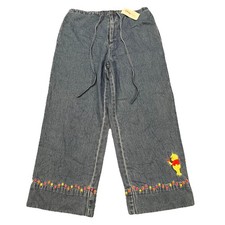 Disney Store Jeans Womens Small Blue Winnie the Pooh Crop Capri Vintage Embroid