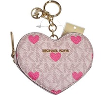 Michael Kors Jet Set Small Printed Signature Logo Heart Coin Pouch Powder Blush