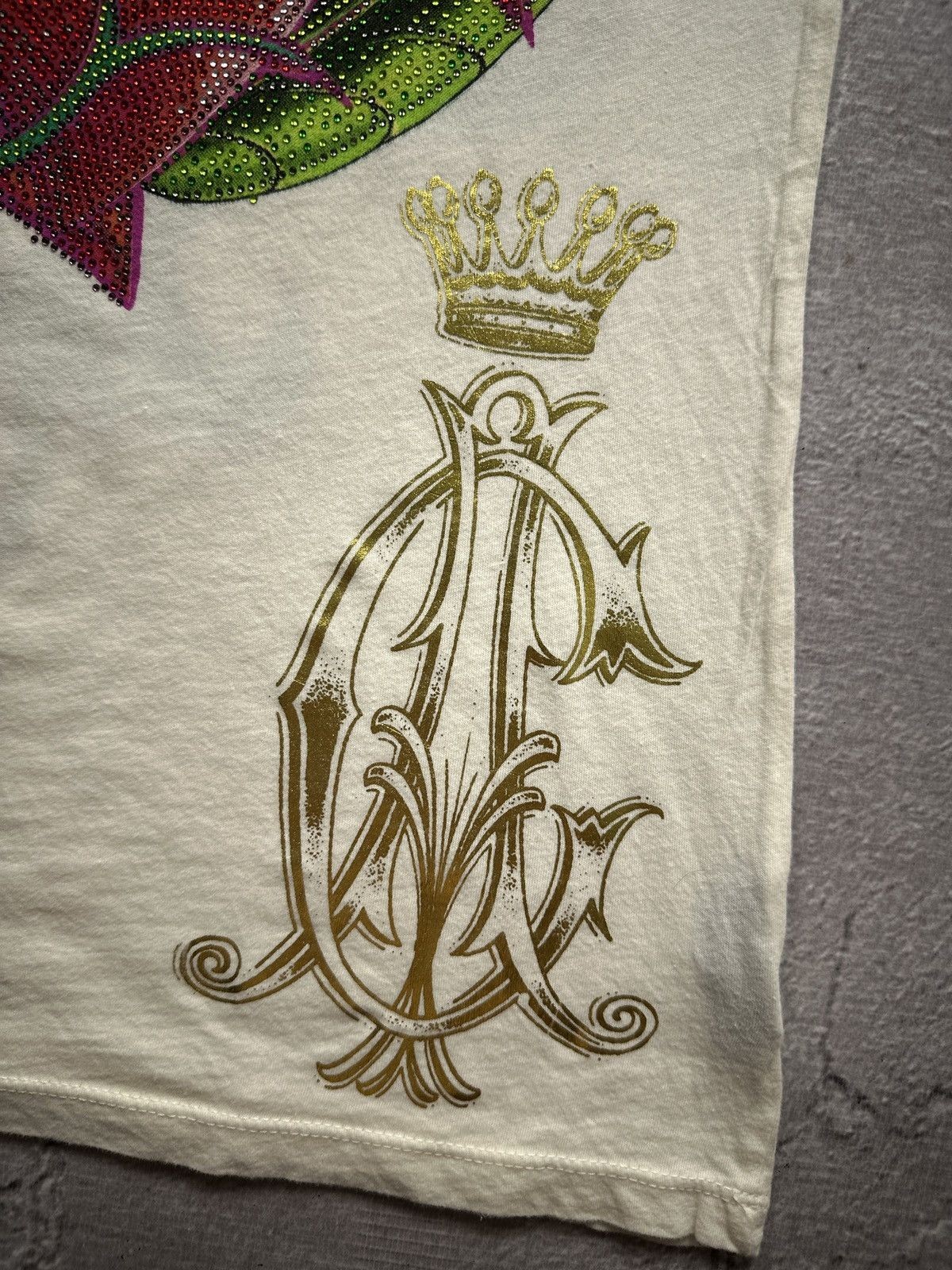 Vintage Y2K Christian Audiger Ed Hardy Rhinestone Overprint Tunic T-Shirt Size L image 4
