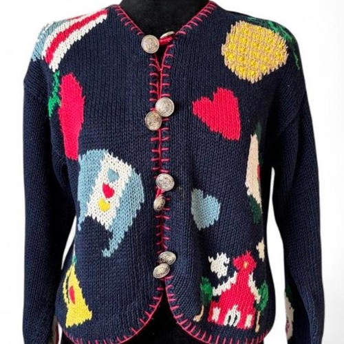 Vintage 90s Eagle’s Eye Folk Knit Cardigan – Cottagecore Art Sweater S-L