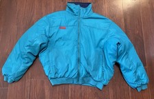 Vintage Columbia Jacket Mens Large Teal Blue Reversible Down Puffer Full Zip 90s