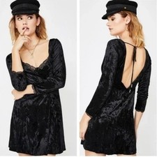 Free People Kat Velvet Mini Dress Black Womens Size small retail $128 NWT