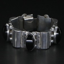 VTG Sterling Silver MEXICO DESIGNER Onyx Chunky 7.5