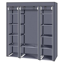Portable Closet Wardrobe Clothes Rack Storage Organizer W/Shelves Fabric, Grey