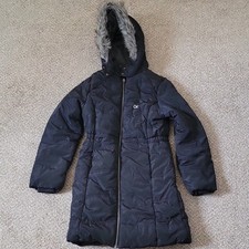 Calvin Klein Jeans Girls XL Puffer Jacket Anthracite Hooded Faux Fur Trim