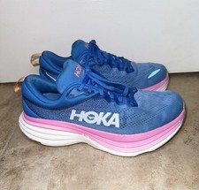 Hoka Bondi 8 Shoes Womens Size 9B Blue Pink Running Athletic Cushioned Sneakers