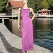 Vintage Purple Lingerie Long Dress Slip Nightgown Dainty Lace Trim 40