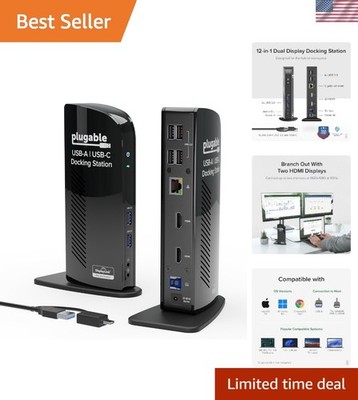 Universal Laptop Docking Station with Dual HDMI, 6 USB Ports & Gigabit Ethernet