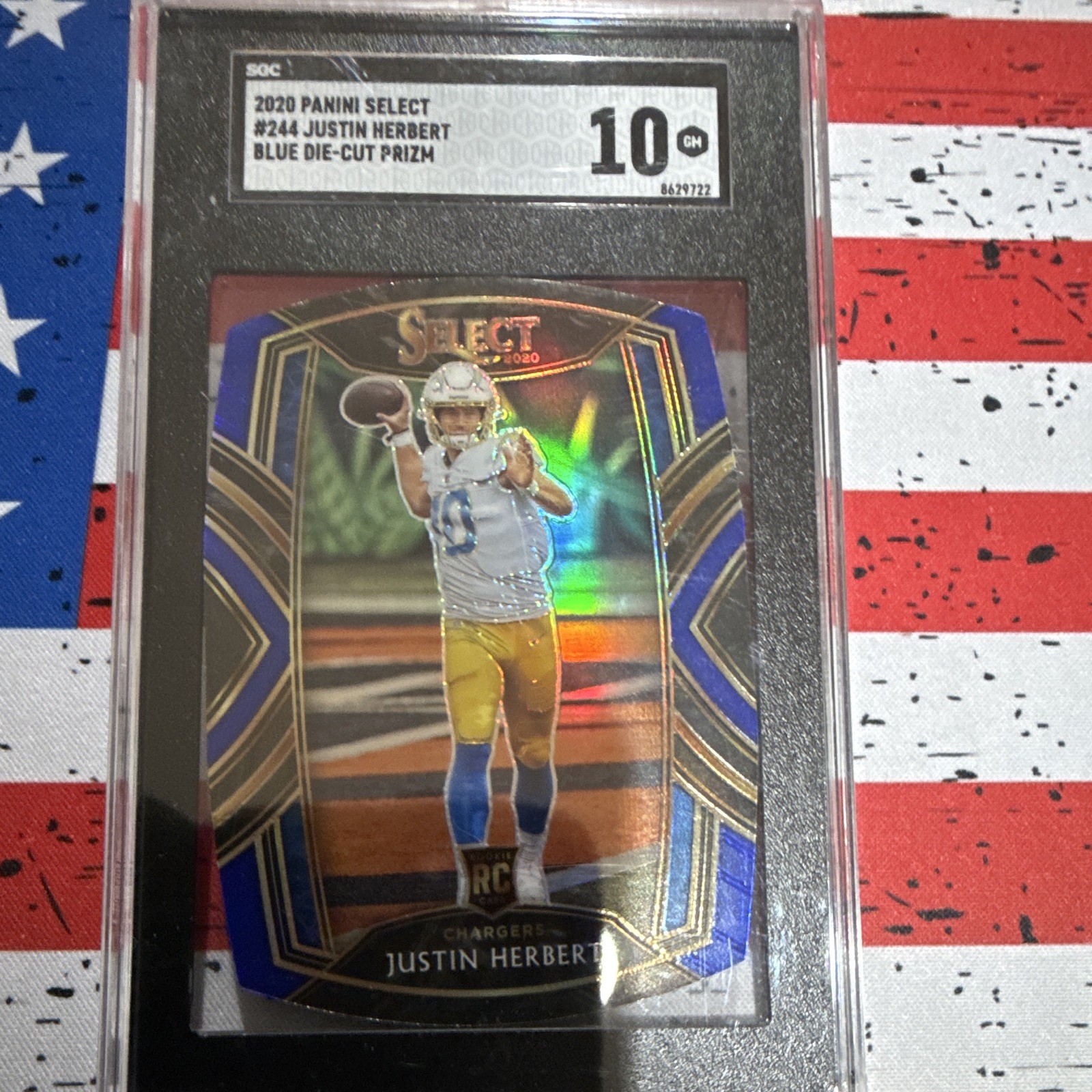 Panini Select 2020 Justin Herbert #244 Club Level Blue Die-Cut Prizm RC SGC 10