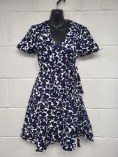 Boden Navy Blue & White  Patterned Short Dress  V-neck Side Tie Size 6P. PBF