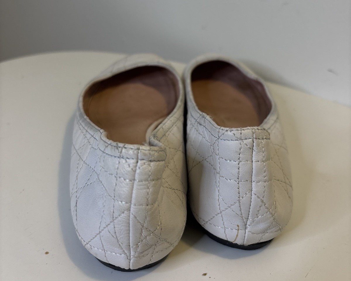 Authentic Dior White Cannage Quilted Leather Ballet Flats, Size EU