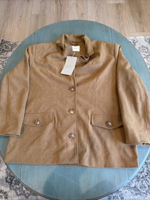 Stradivarius Faux Suede Western Jacket Camel Tan Button Front Women's Size L NWT