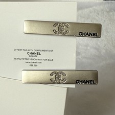 Chanel Beaute Hair Clip Set Silver Metal Logo Rhinestone Vip Gift 2pcs