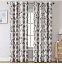 Bullprincess Blackout Curtains, Curves & Circles Coffee, W 52xL 96 Inch, New