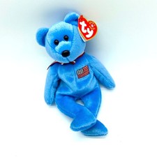 America Blue America Bear Retired Ty Beanie Baby USA Flag Patriotic 9th Gen MWMT
