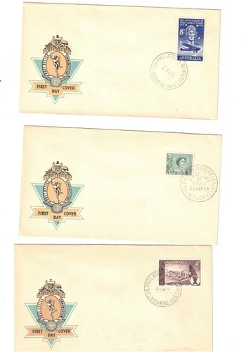 Australia 1958/59  UNADDRESSED OFFICIAL FDCs     (3 Covers)    Lot 7