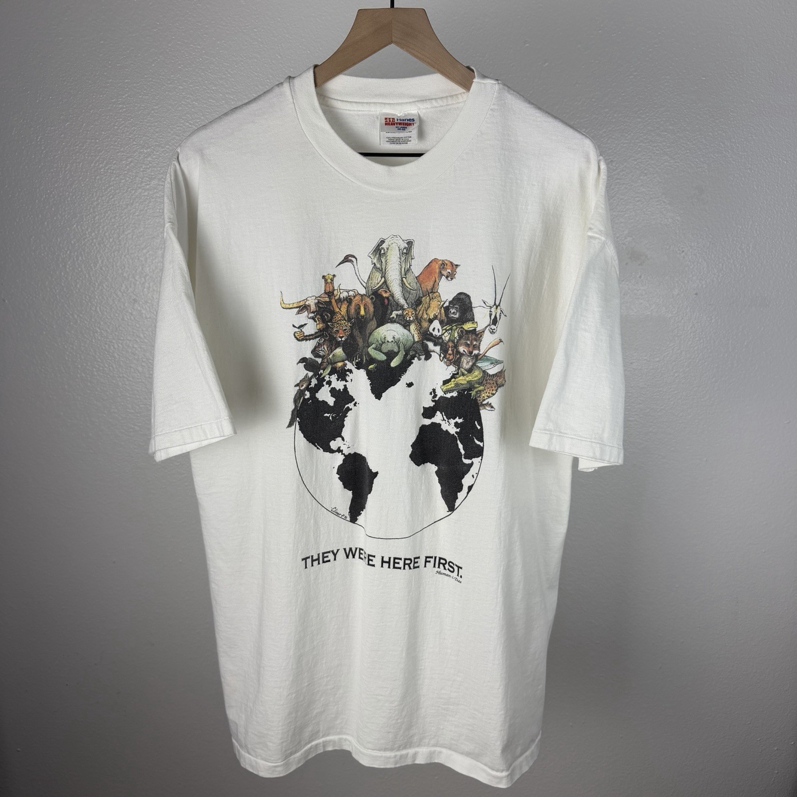 Vintage 90’s Human-i-tees They Were Here First Animal Art Nature T Shirt 2XL