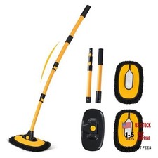 57" Car Wash Brush with Long Handle, 15 Curved Chenille Black and Yellow-2