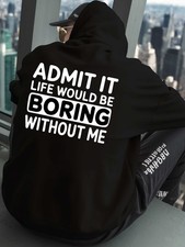 Men's Oversized Plush Hooded Sweatshirt - Winter Warm Lettering Print Hoodie,