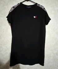 TOMMY HILFIGER Size M Embroidered Flag Heart Logo Tape T-Shirt dress Black