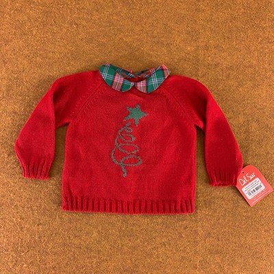 Del Sur Baby Girl Size 9 Months Red Christmas Tree Collared Pullover Sweater NWT