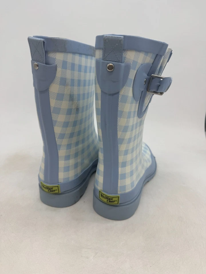 Botas de lluvia Western Chief Grunge guinga para mujer azul hebilla tacón bloque - 11 Foto 3 de 4