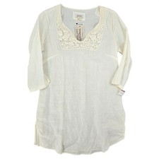 Malvin NEW LARGE Linen Crochet Lace Ivory Boho Cottagecore Beach Tunic Dress