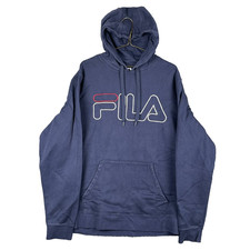 Fila Hoodie Mens Large Navy Pullover Logo Sweatshirt Casual Hooded Drawstring