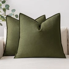 Accent Pillow Covers, 2 Pack 18x18 Linen, Farmhouse Decor Olive Green