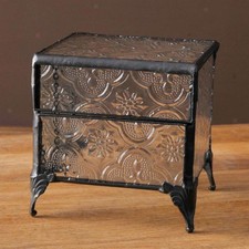 Rectangular Vintage Glass Jewelry Box Trinket Box Jewelry Lidded Box Collection
