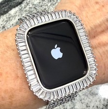 4,5,6,SE series 44 mm White gold Lab Diamond Apple Watch Bezel Case Cover