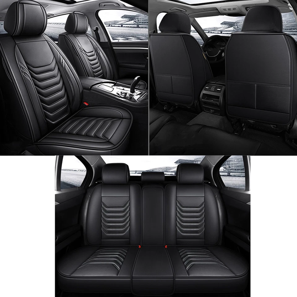 Conjunto completo de capa de assento de carro luxo couro ecológico 5 lugares almofada protetora universal - Imagem 4 de 4