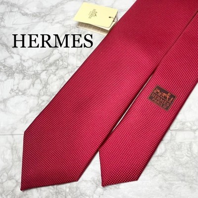 HERMES Krawatte einfarbig Seide rot Business 8 cm Spitzenbreite neu mit Etikett