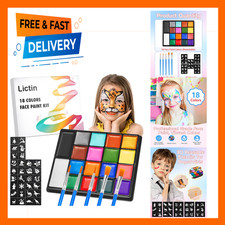 Water Based Face Paint Kit 18 Colors with Brushes and Stencils for Kids Adults