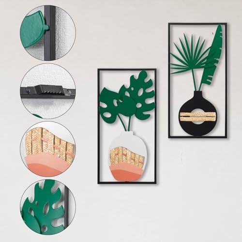 2 Pack Green Plant Metal Framed Wall Art, Modern Farmhouse Home Office Wall - Picture 6 of 8