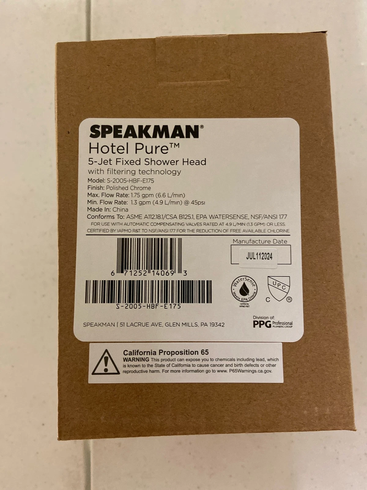 Speakman S-2005-HBF-E175 Hotel Pure 1.75 GPM Multi-Function Shower Head - Chrome