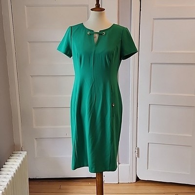 Chaps Green Short Sleeve Dress with Keyhole Detail, Size 10